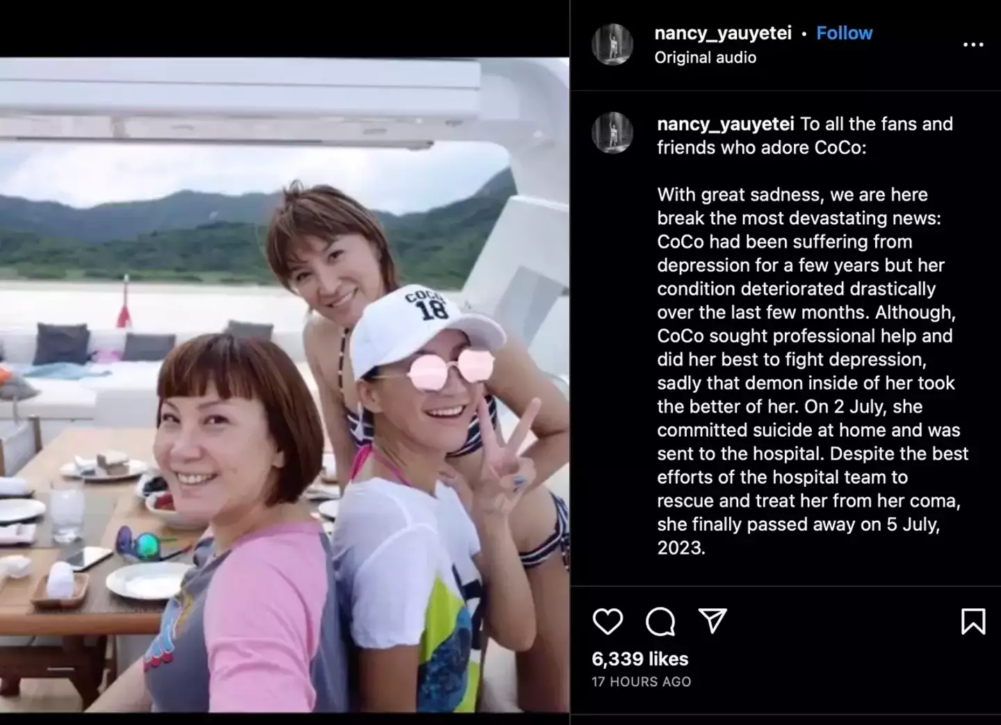 CoCo's sisters announced the tragic news on Instagram.