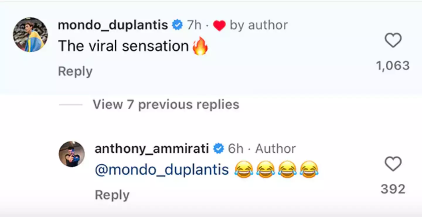 Swedish track and field Olympian Armand Duplanti poked fun at the French athlete (Instagram/@anthony_ammirati)