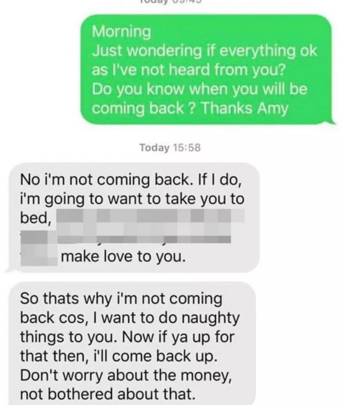 The plasterer disappeared before sending Amy the creepy messages.