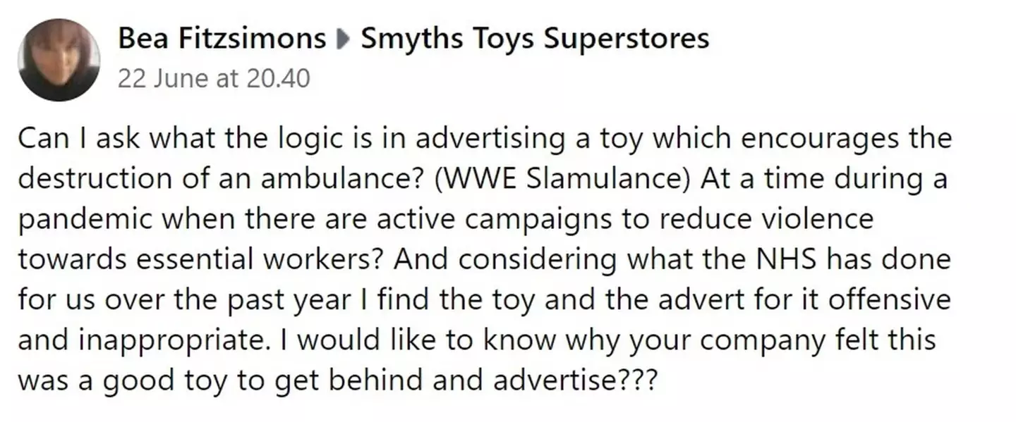 After complaining, Sabrina says she received identical responses from Smyths Toys (