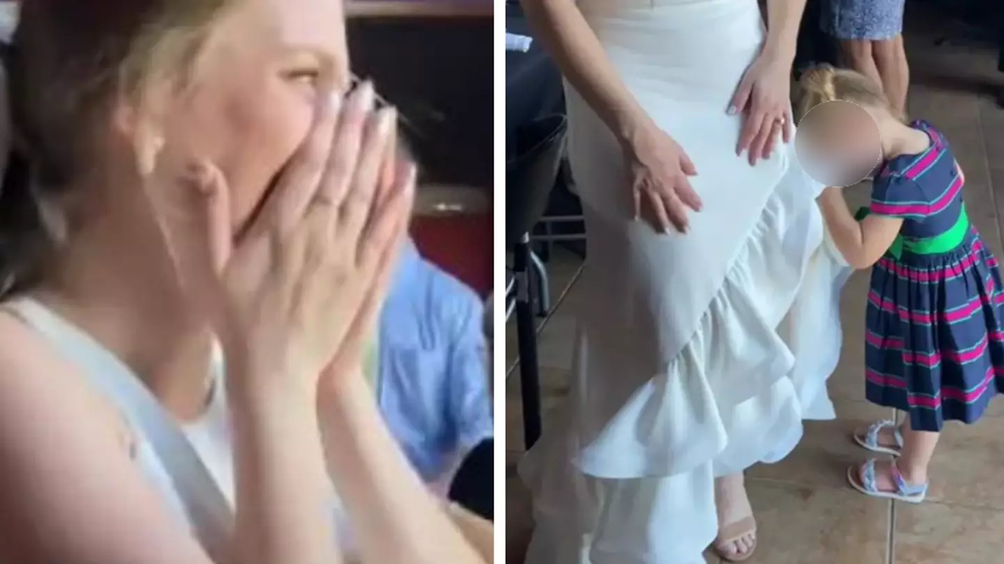 People call for child-free weddings after toddler wipes her face on bride’s dress