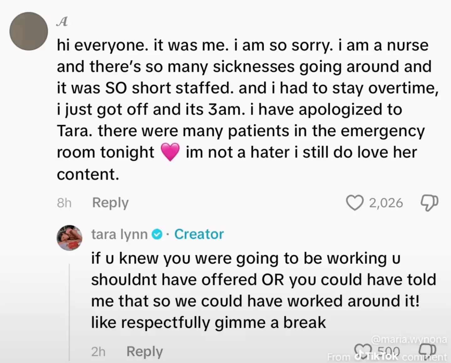 The woman claiming to be a nurse commented on the video (TikTok)
