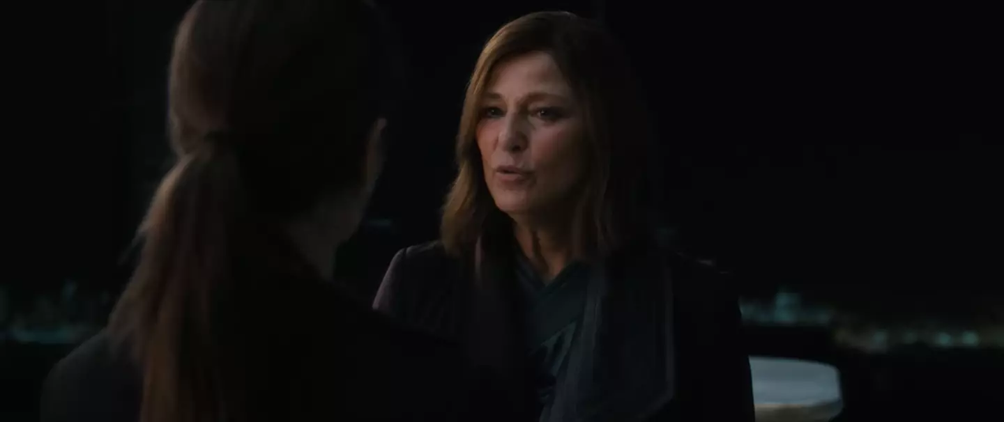 Catherine Keener talks to a younger version of herself. (