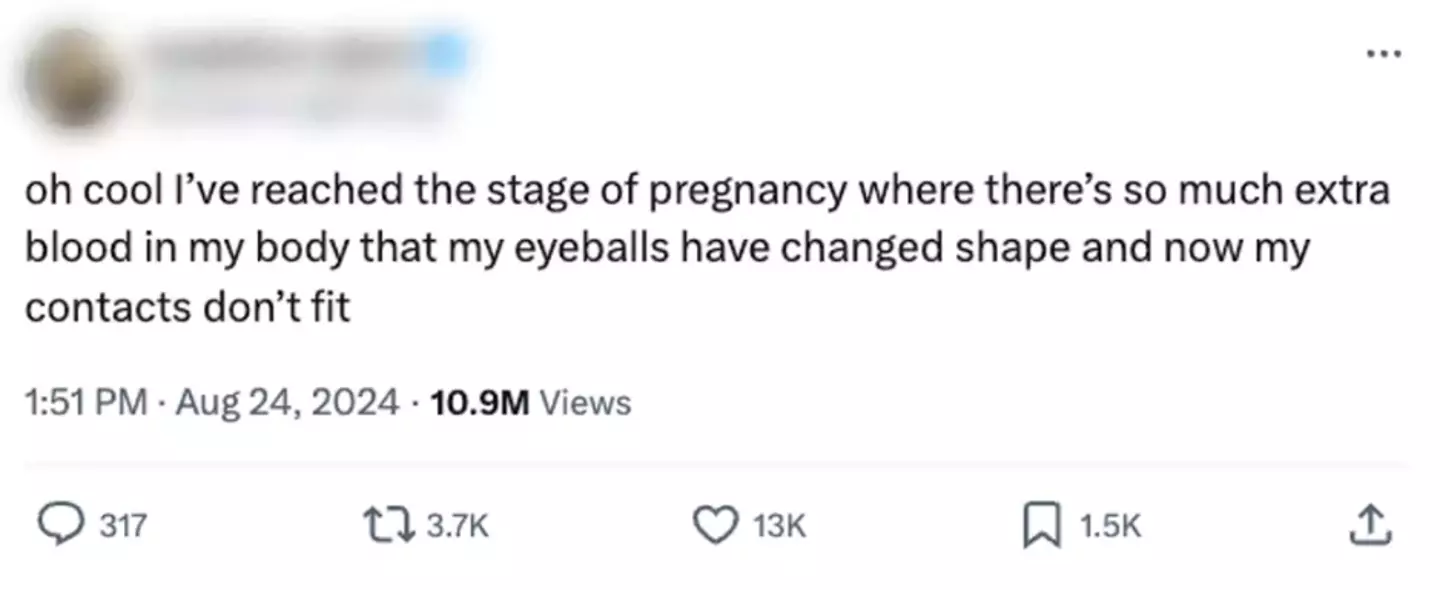 A mum took to social media to speak about a lesser known side effect of pregnancy - eyeball shape change (Twitter)