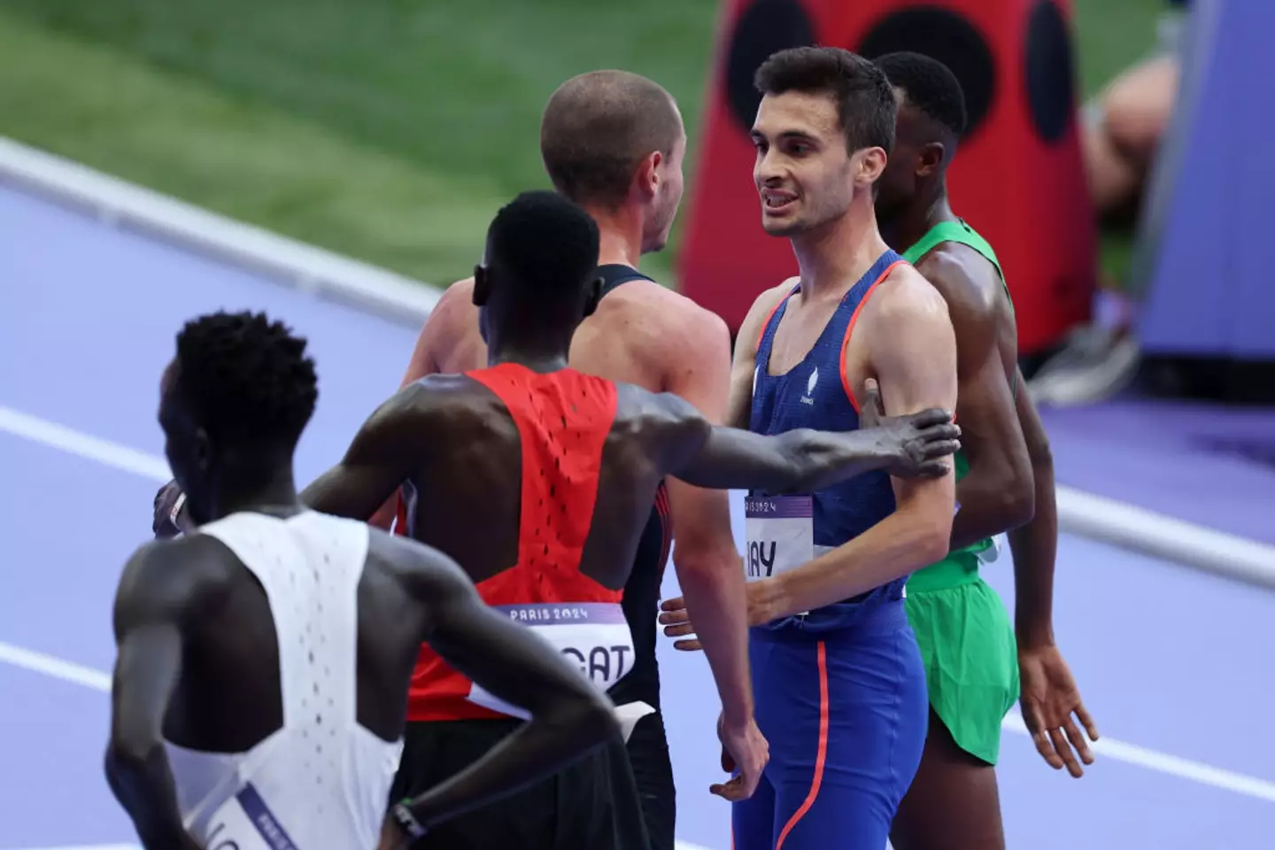 The two athletes clashed on the track. (Al Bello/Getty Images)