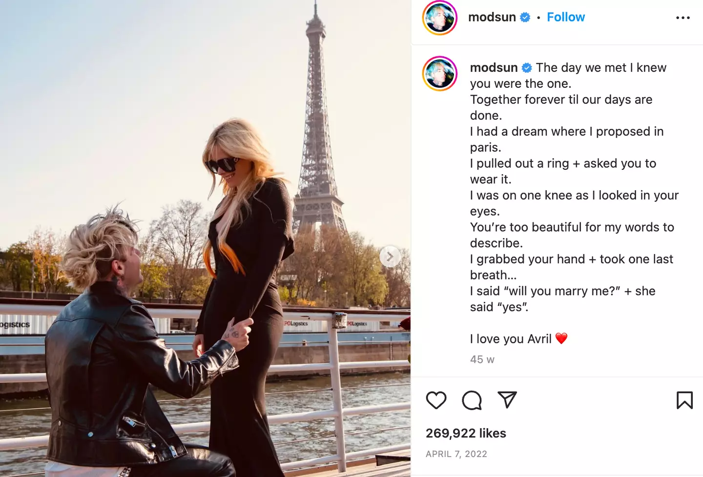 Avril and Mod Sun announced their engagement in April 2022.
