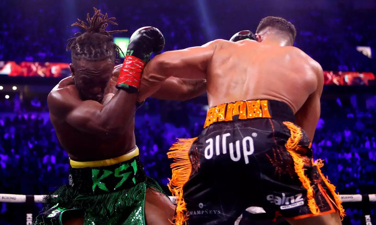 Tommy Fury and KSI in action during their bout during the MF and DAZN: X Series event at the AO Arena, Manchester.