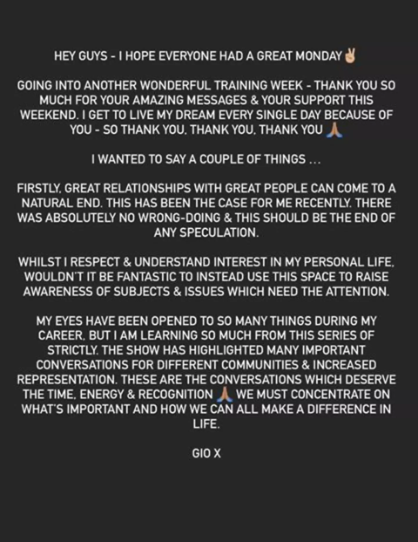 Giovanni posted this statement on his instagram stories (