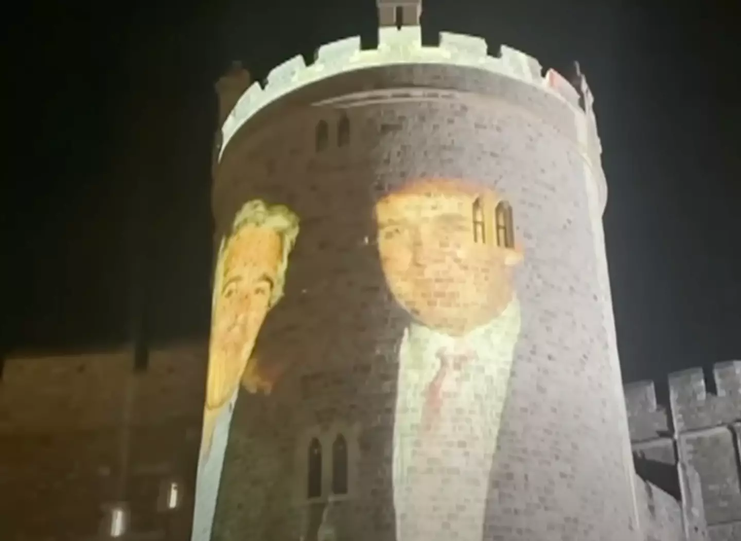 As Trump touched down in the UK, a huge projection was waiting for him on Windsor castle (ITV)