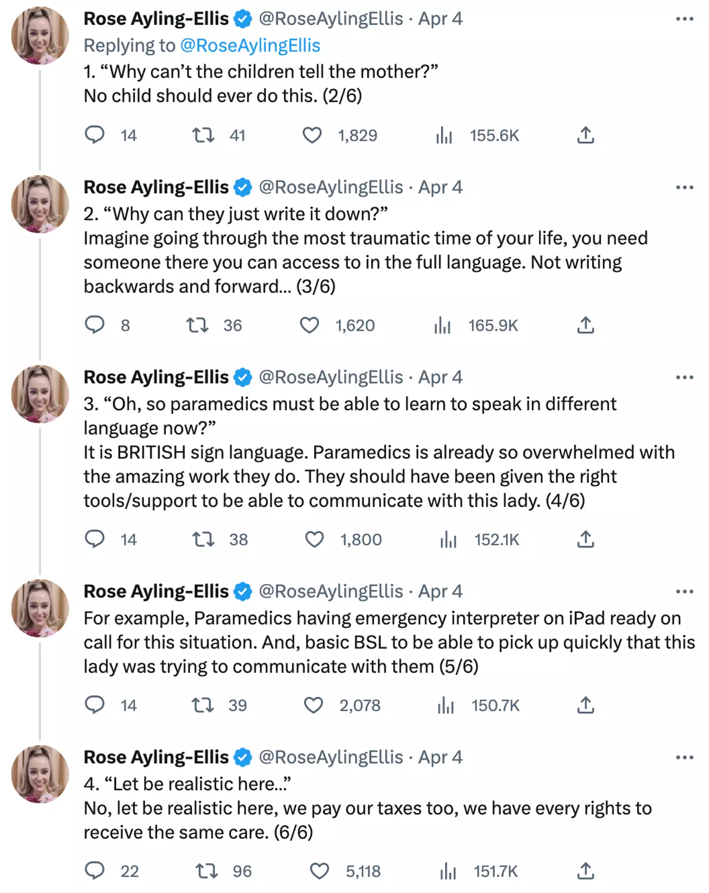Rose responded to criticisms to Elizabeth's call.