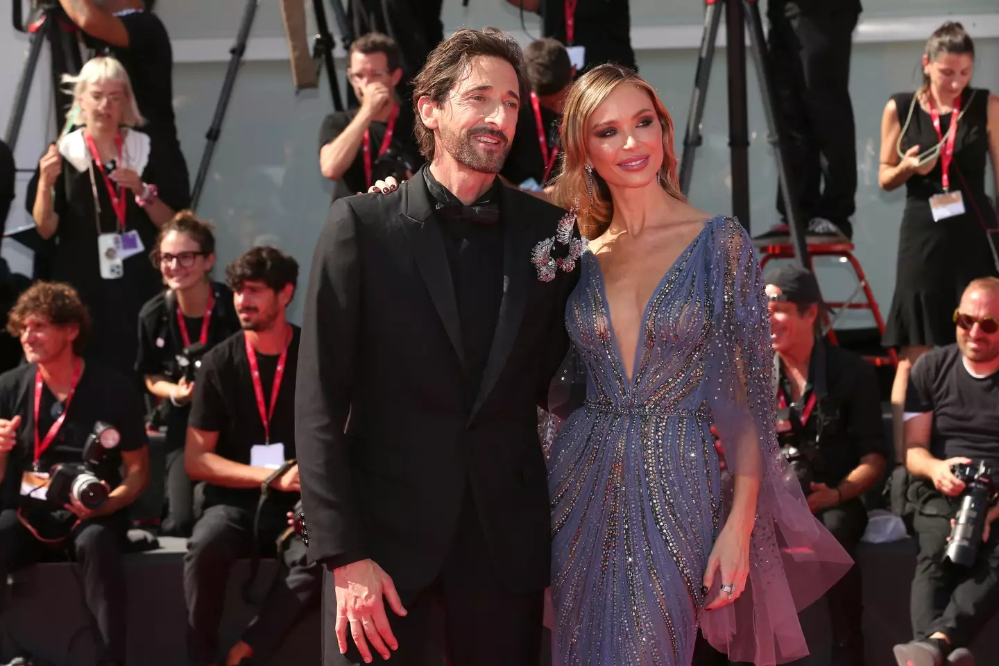 Adrien Brody's partner, Georgina Chapman, initially seemed okay about his bizarre interaction with Halle Berry (Gisela Schober/Getty Images)