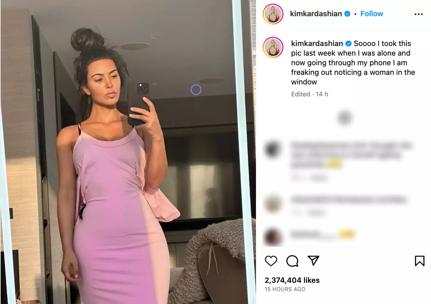 Kim Kardashian was left 'freaking out' after seeing the figure in the back of one of her shots.