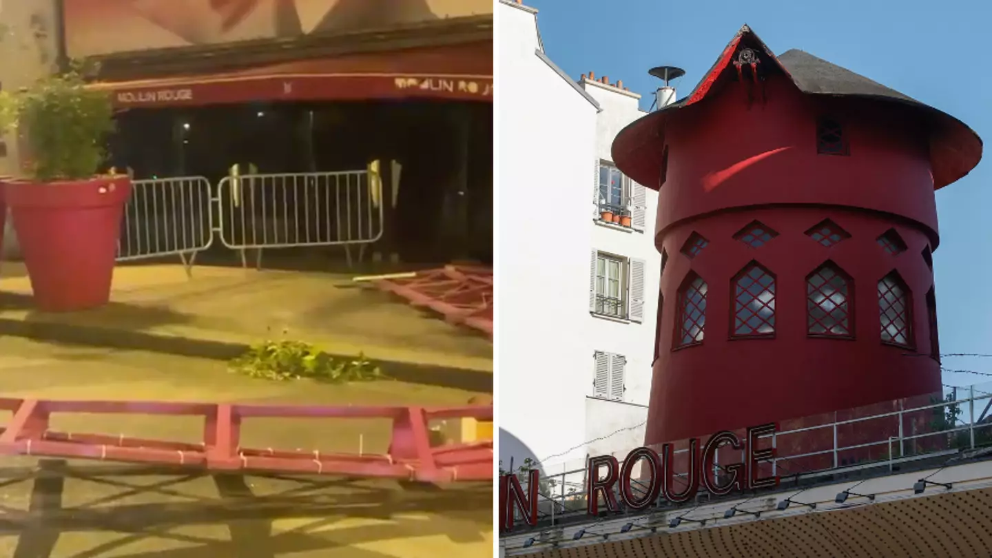 Moulin Rouge's iconic windmill sails crash to the ground in terrifying footage