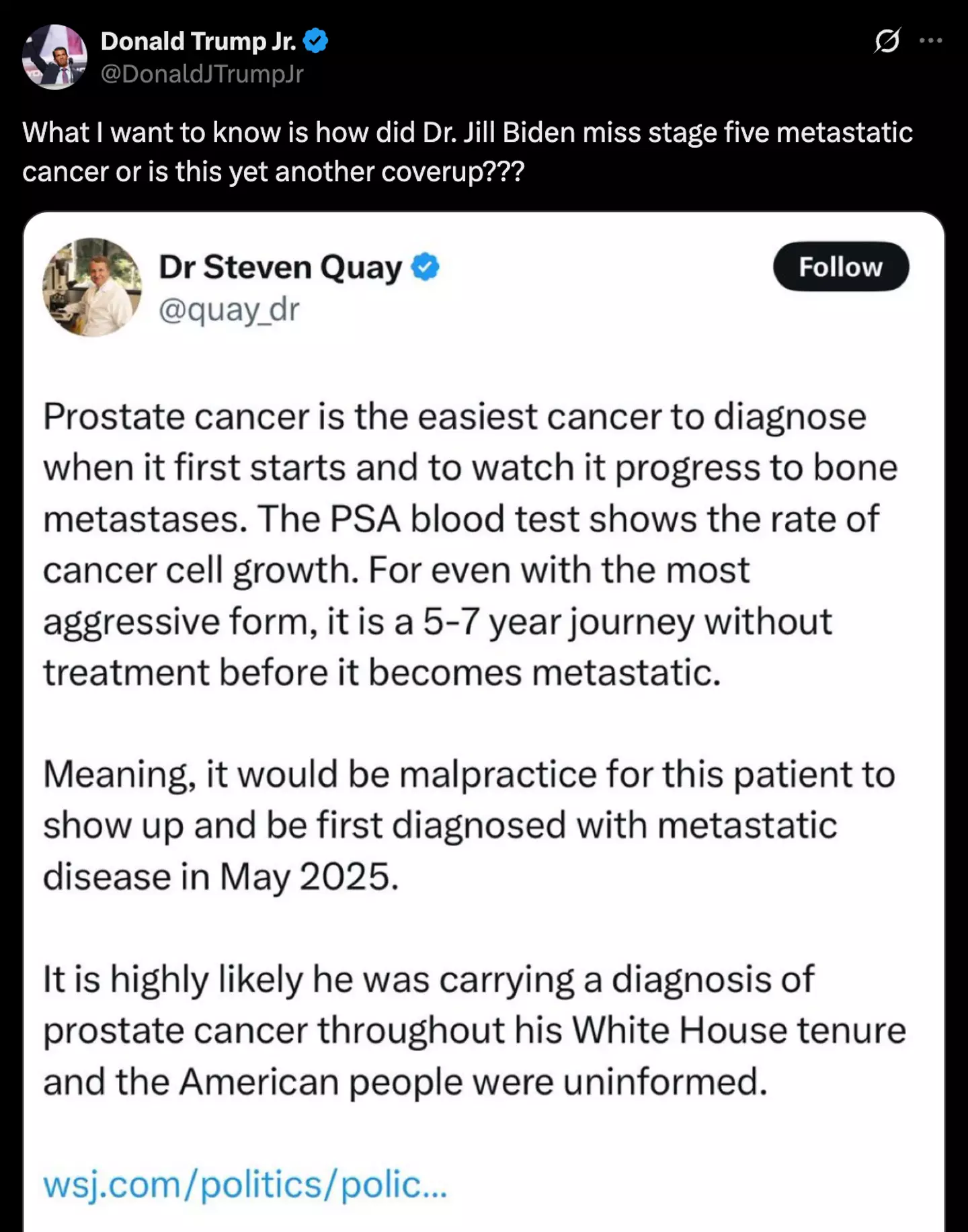 Donald Jr was later slammed for his remarks (X/@donaldjtrumpjr)