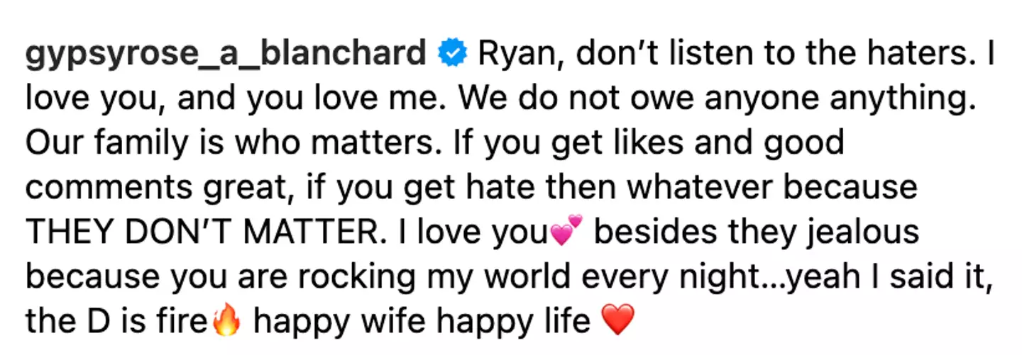Gypsy shared a saucy message with her husband.