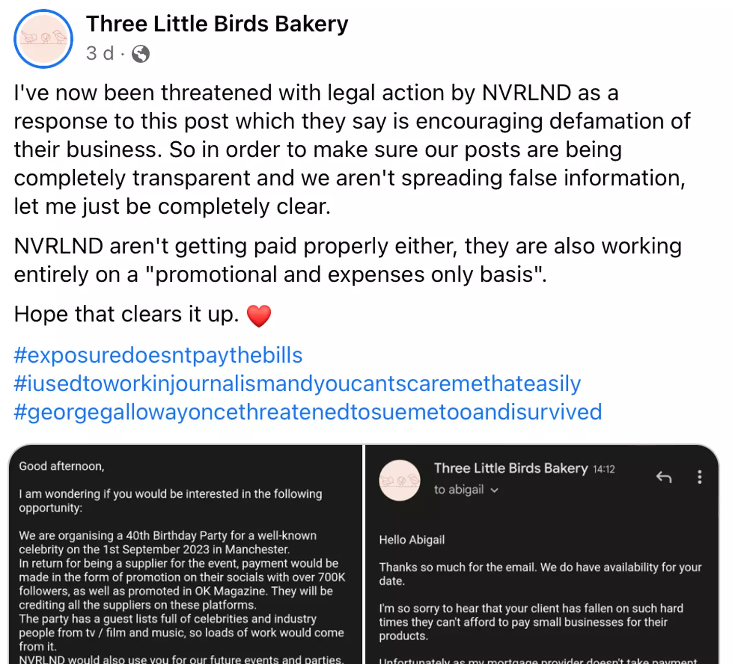 The small business shared a shocking update on Facebook.