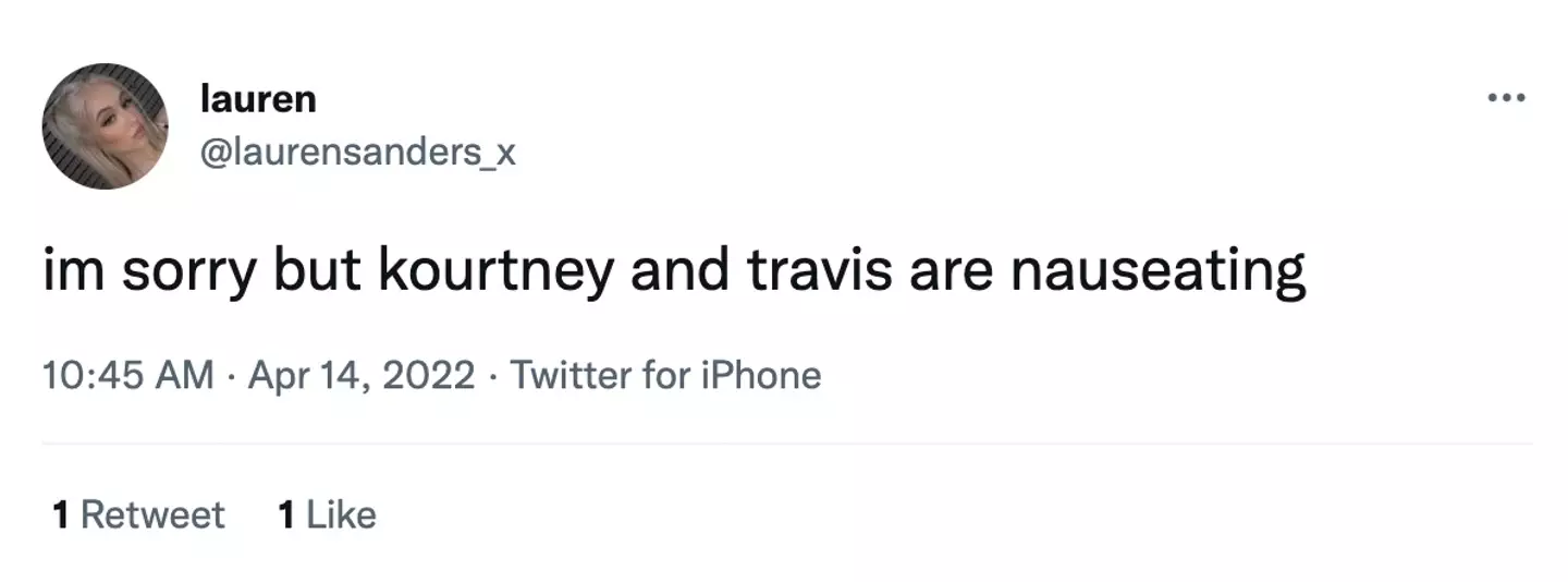 “I’m sorry, but Kourtney and Travis are nauseating,” one said (@laurensanders_x).