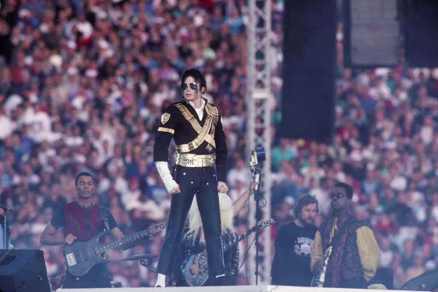 Michael Jackson performs during halftime of Super Bowl 1993.