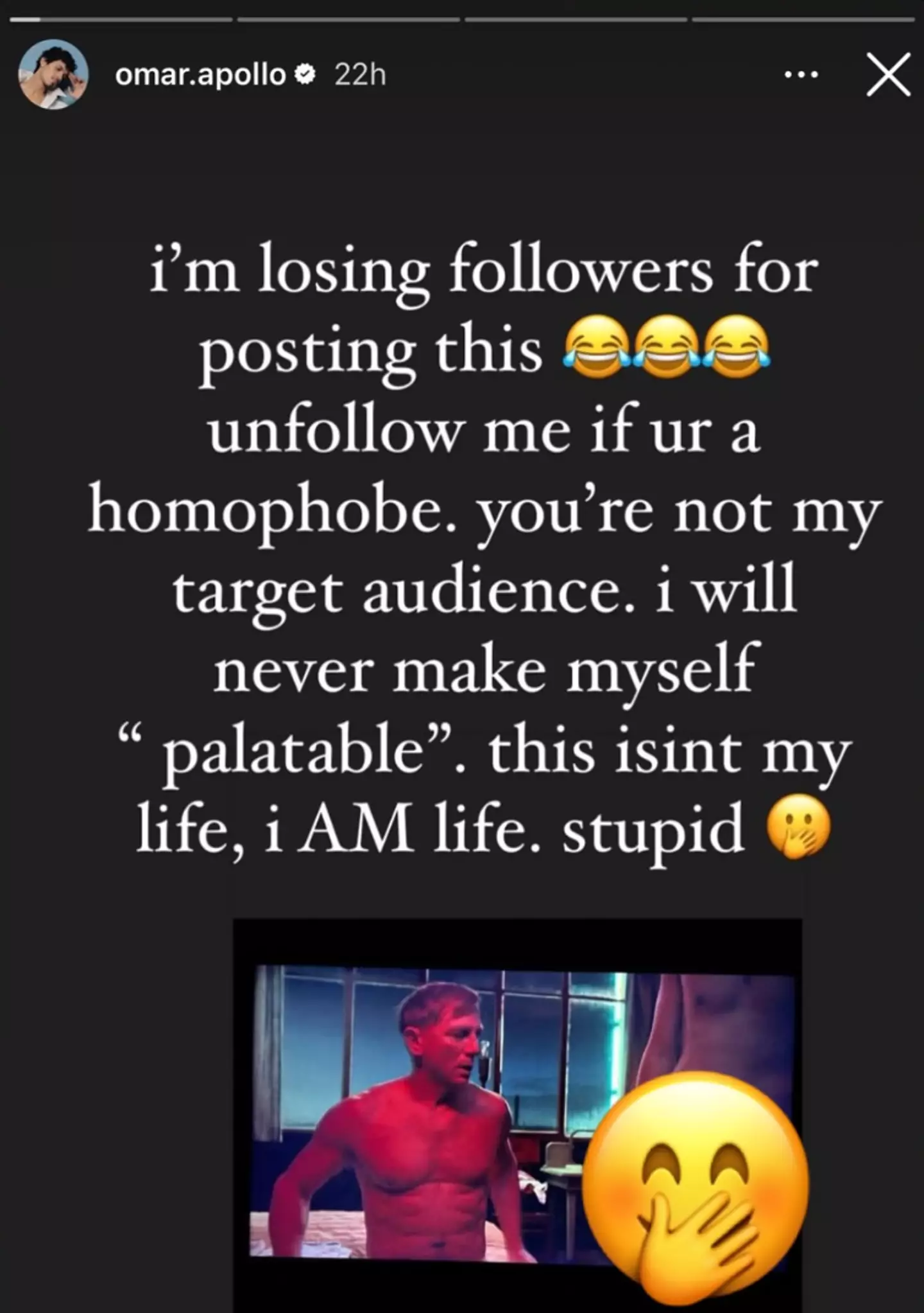 Apollo called out the 'homophobes' who had an issue with the sex scene (Instagram/@omarapollo)