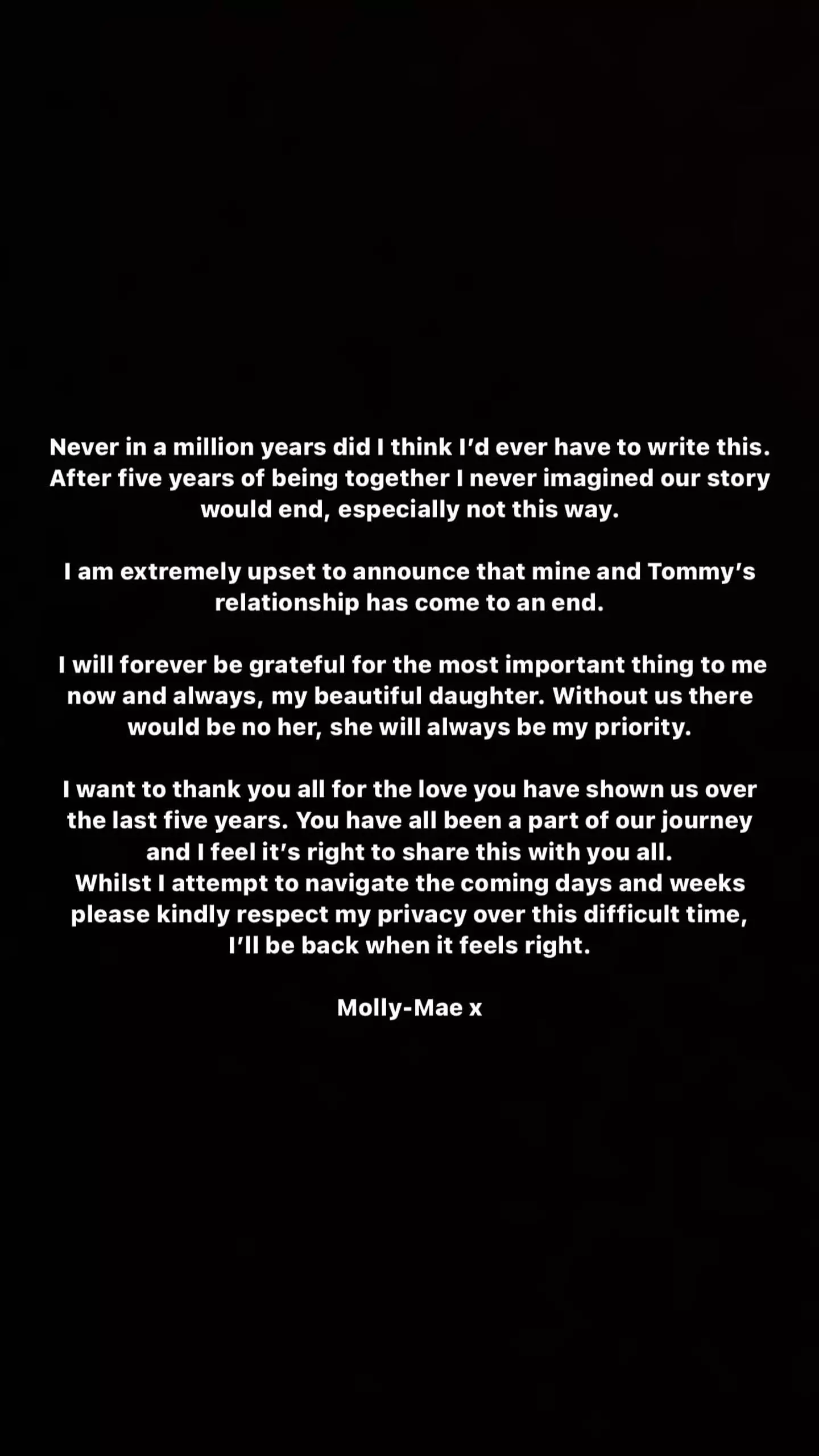 Molly-Mae broke the news on Instagram. (Instagram/@mollymae)