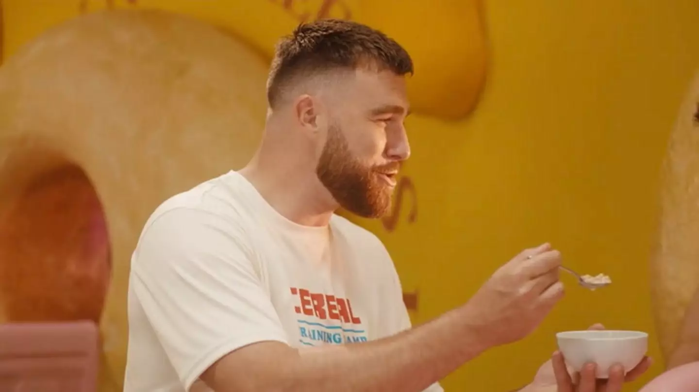 Travis Kelce and brother Jason recently launched their own cereal - but that's not his pre-game breakfast of choice (General Mills)