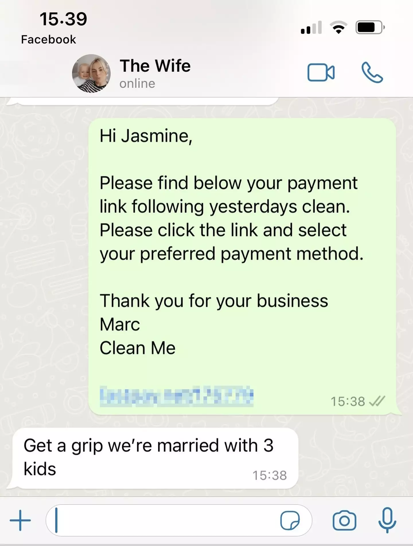 He sent her the invoice via message.