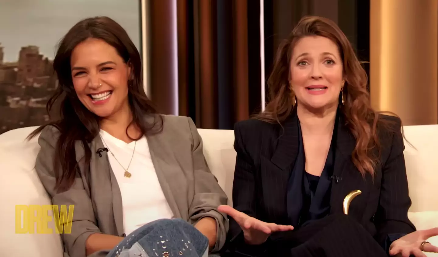 Katie Holmes opened up about her outfit choice to Drew Barrymore.
