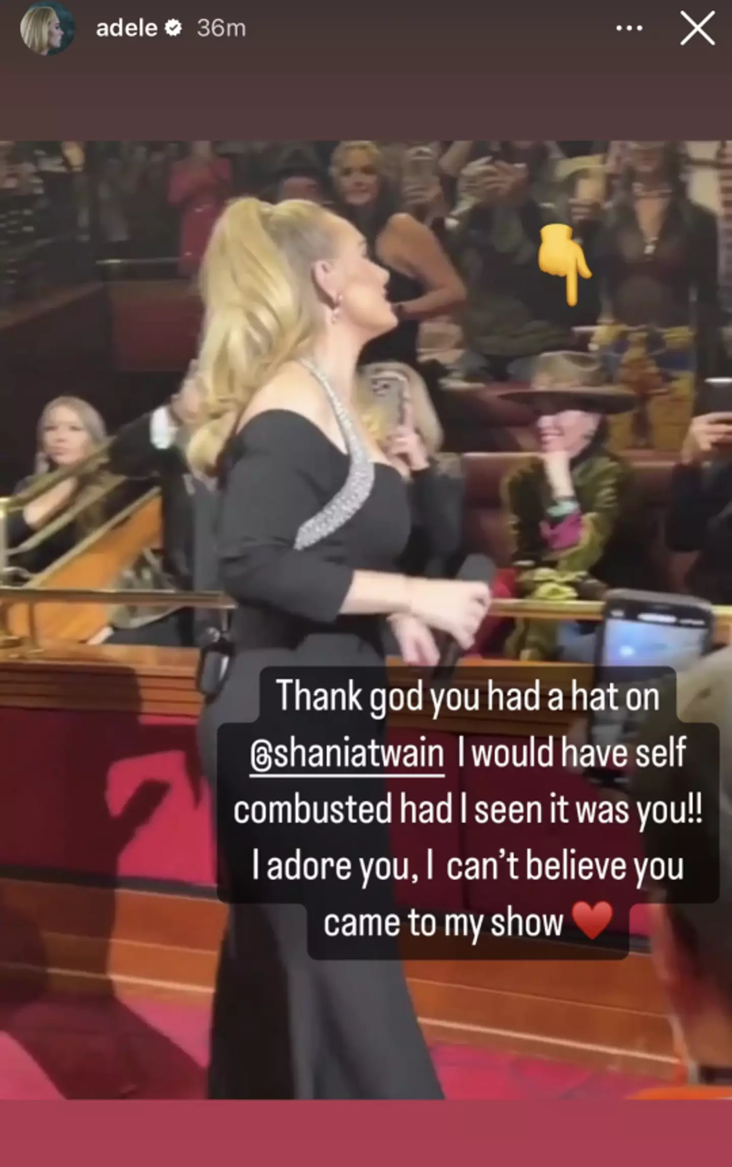 Adele found out Shania Twain had attended afterwards.