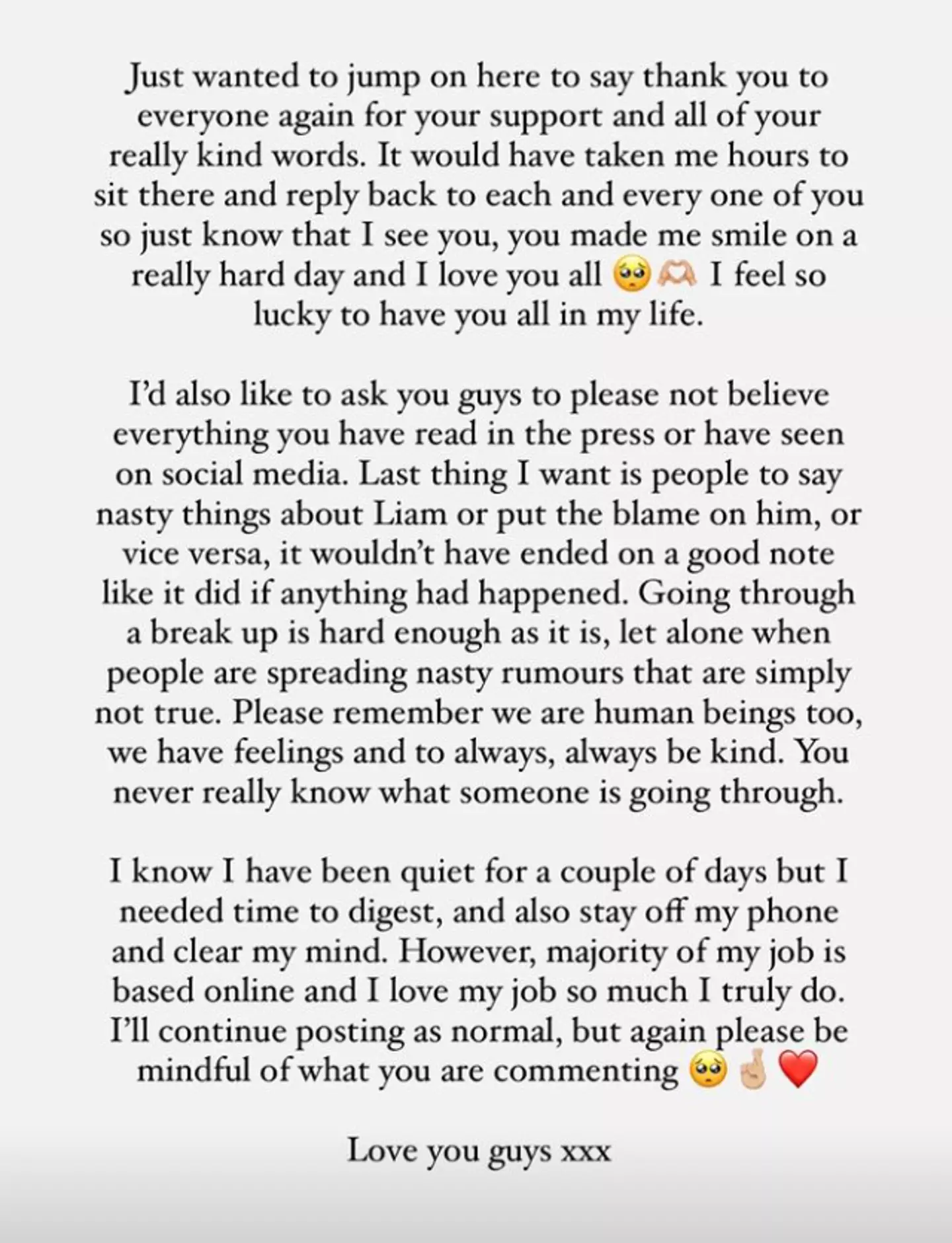 Millie shared the statement on Instagram.