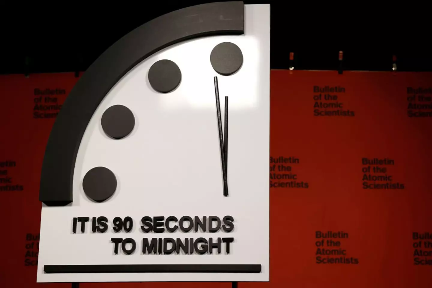 The Doomsday Clock at 90 seconds to midnight in 2023 (Anna Moneymaker/Getty Images)