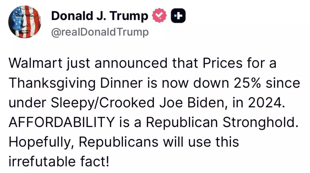 Trump has been focussing his attention on affordability lately (Truth Social)