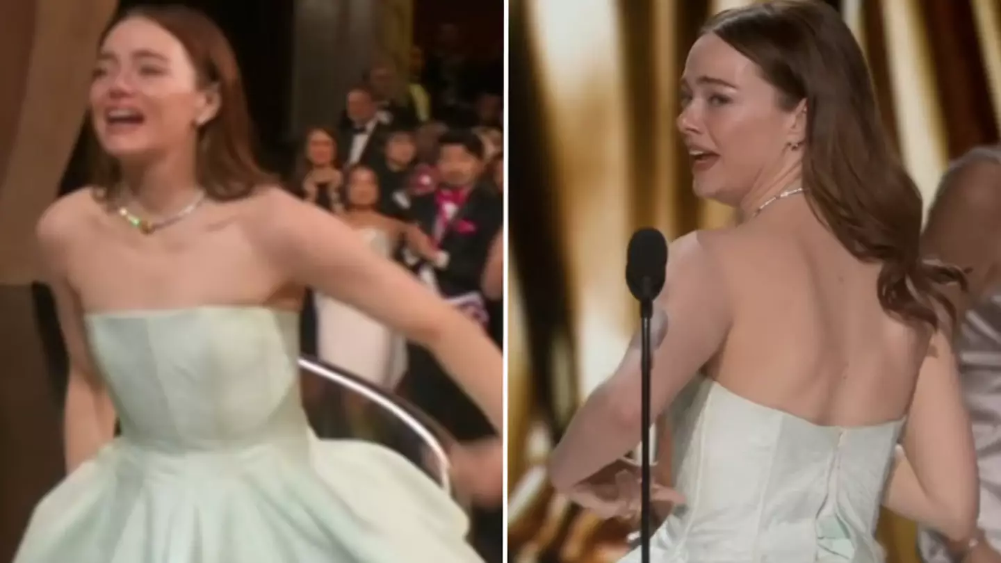 Emma Stone's dress breaks as she walks to stage after winning Best Actress at Oscars