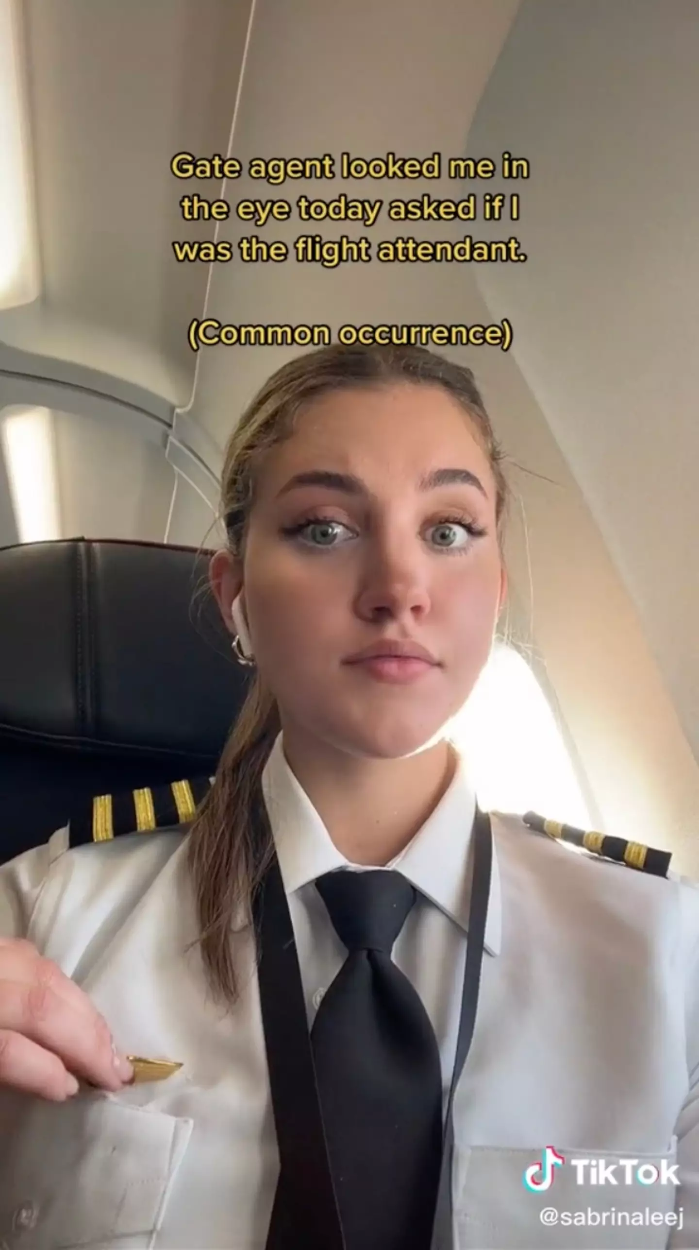 Sabrina Johnson, who is a pilot, was wrongly thought to be a flight attendant.