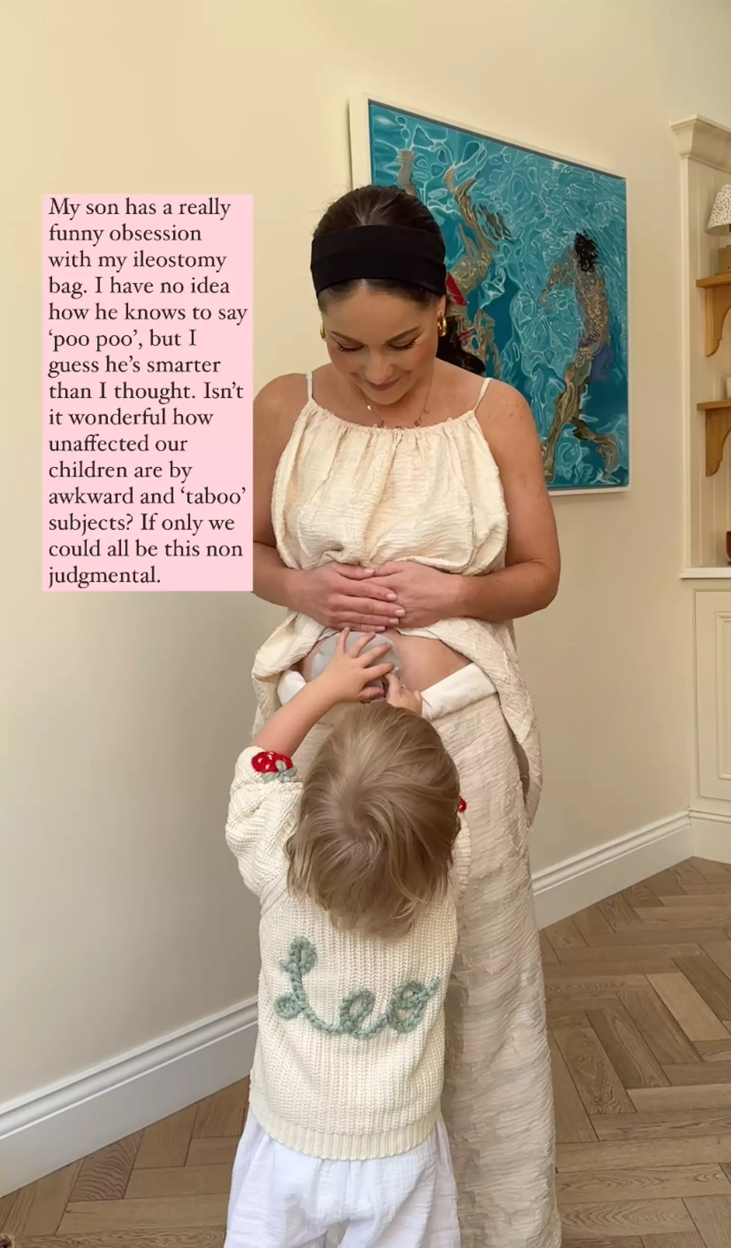 Louise companied her son's heartwarming reaction with an important message. (Instagram/@louise.thompson)
