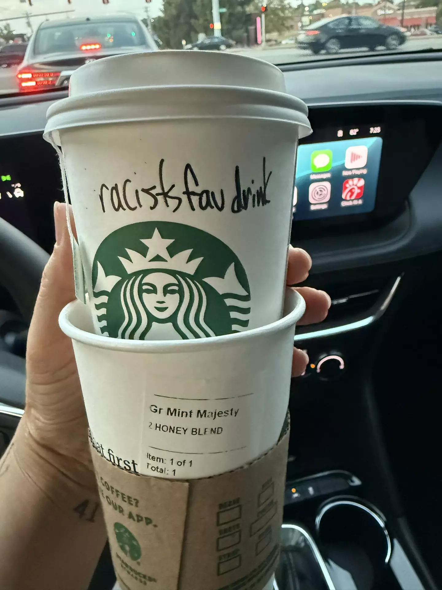 The Starbucks customer was outraged over the three-word message (Facebook)