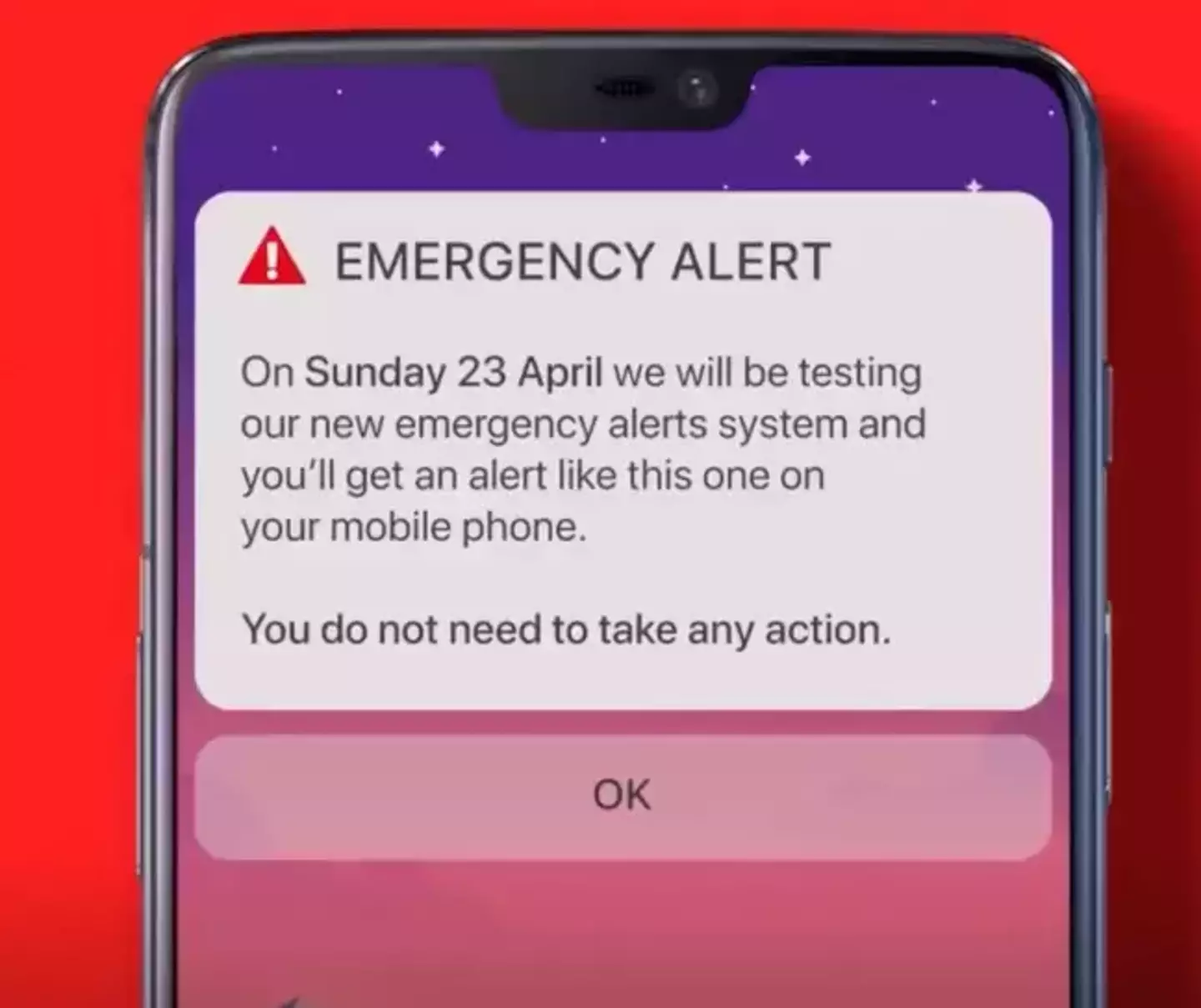 Most phones in the UK will sound with an alarm this coming Sunday.