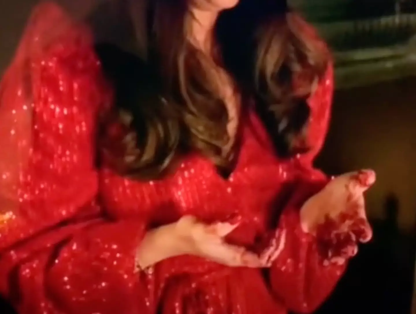 Stacey had blood on her hands in the Christmas clip.
