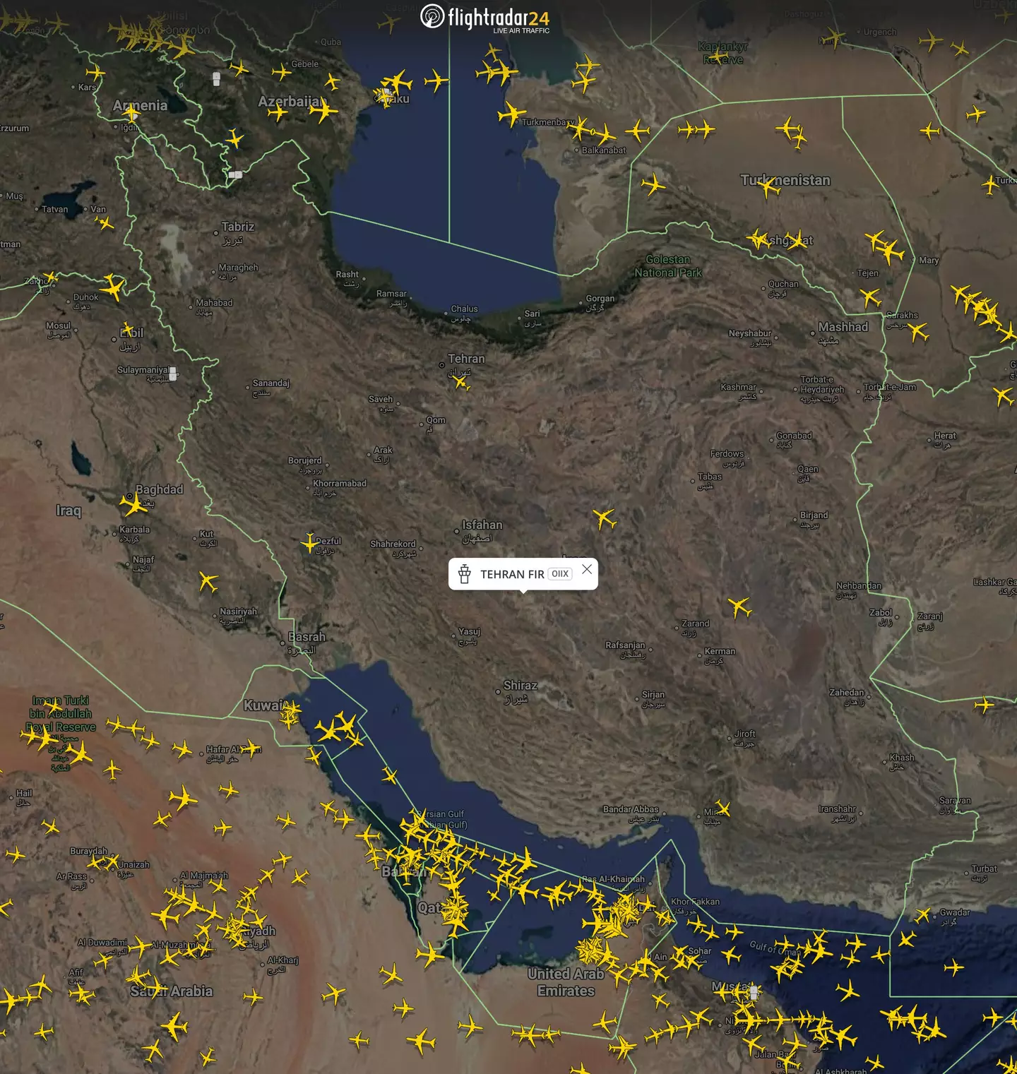 The airspace closure reportedly ran for more than four hours (FlightRadar)