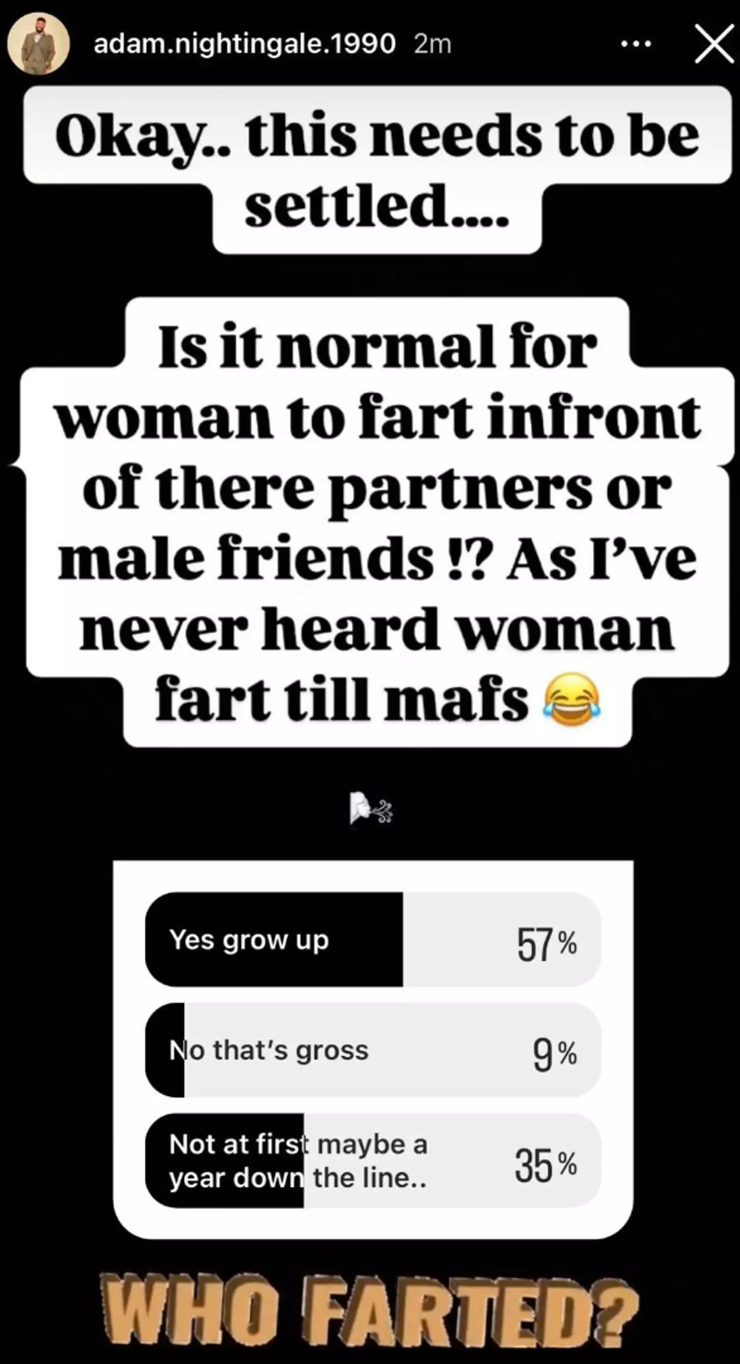 Adam shared a poll on his Instagram (Instagram/@adam.nightingale.1990)