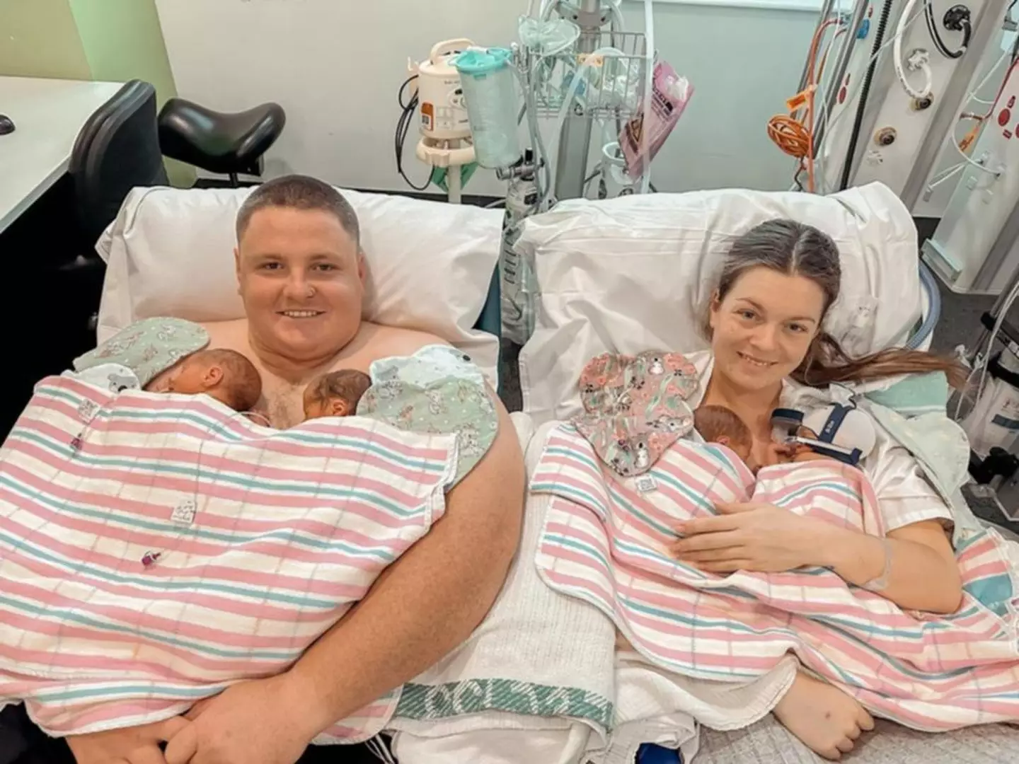 The couple welcomed three boys and a girl into the world on 7 December.