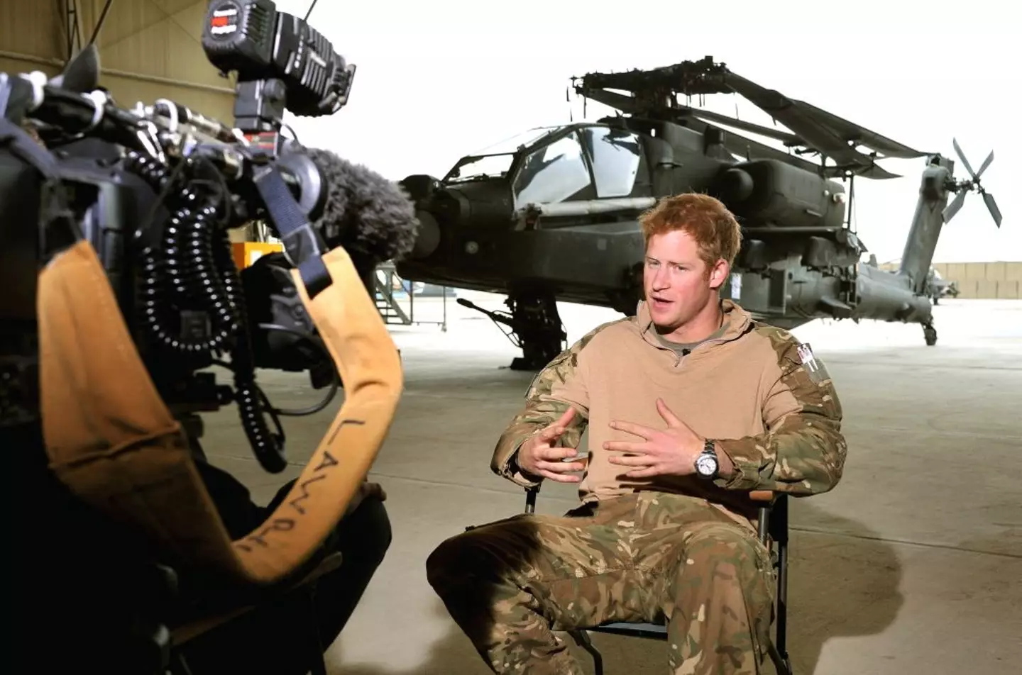 Meghan shared a clip of Harry giving an interview to a TV crew at Camp Bastion in Afghanistan's Helmand province in 2012 (JOHN STILLWELL / Stringer / Getty Images)