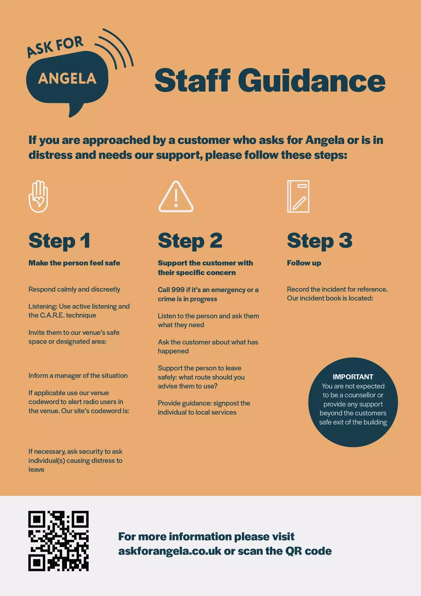 Official guidance for staff members (Ask for Angela)