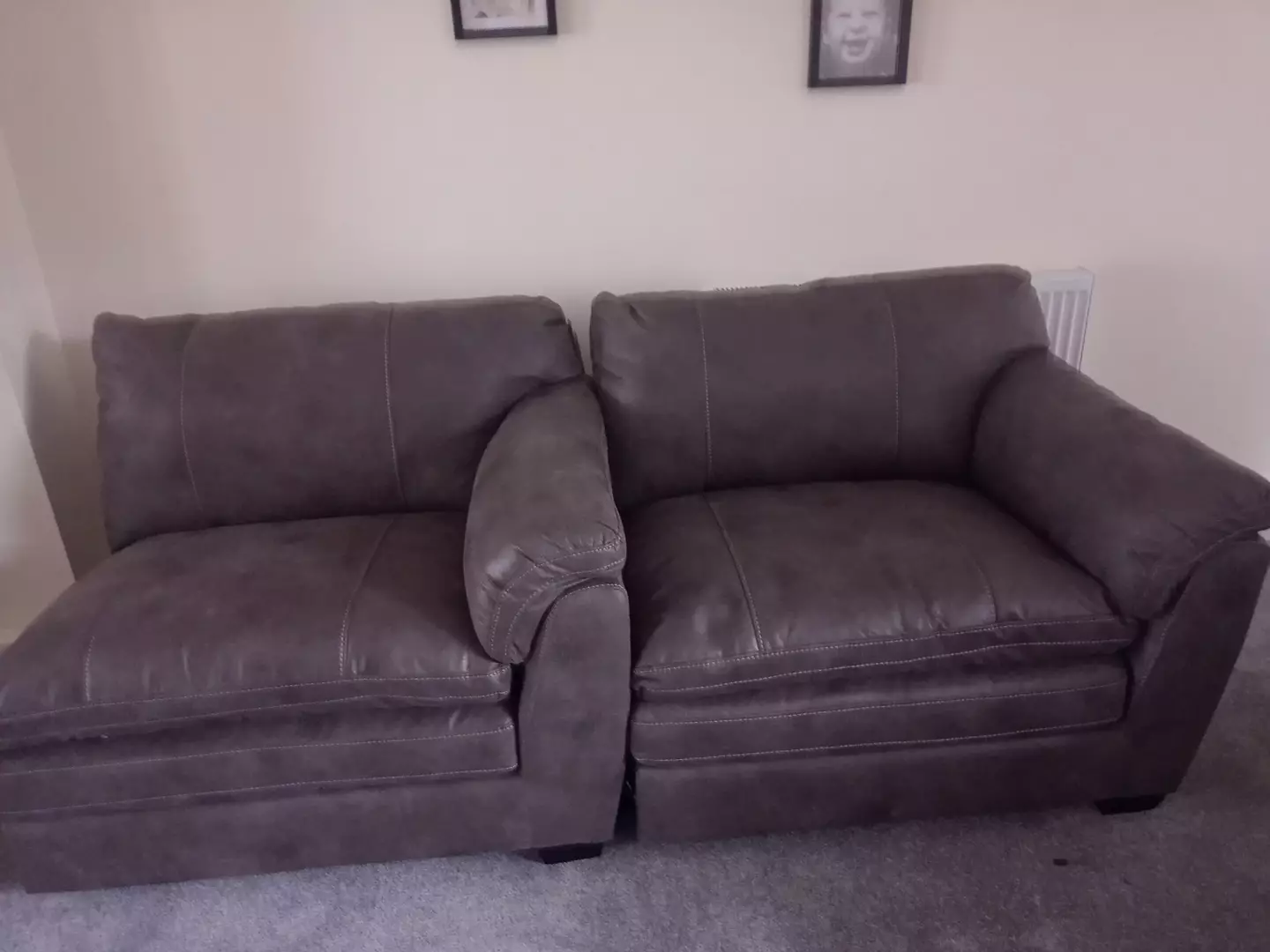 Liam received a sofa with two right halves (