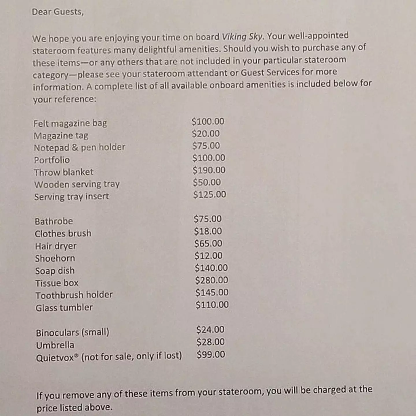 What do you make of the price list?