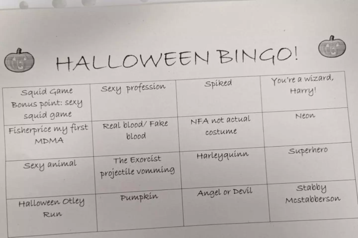 The Halloween Bingo game was clear for everyone to see (