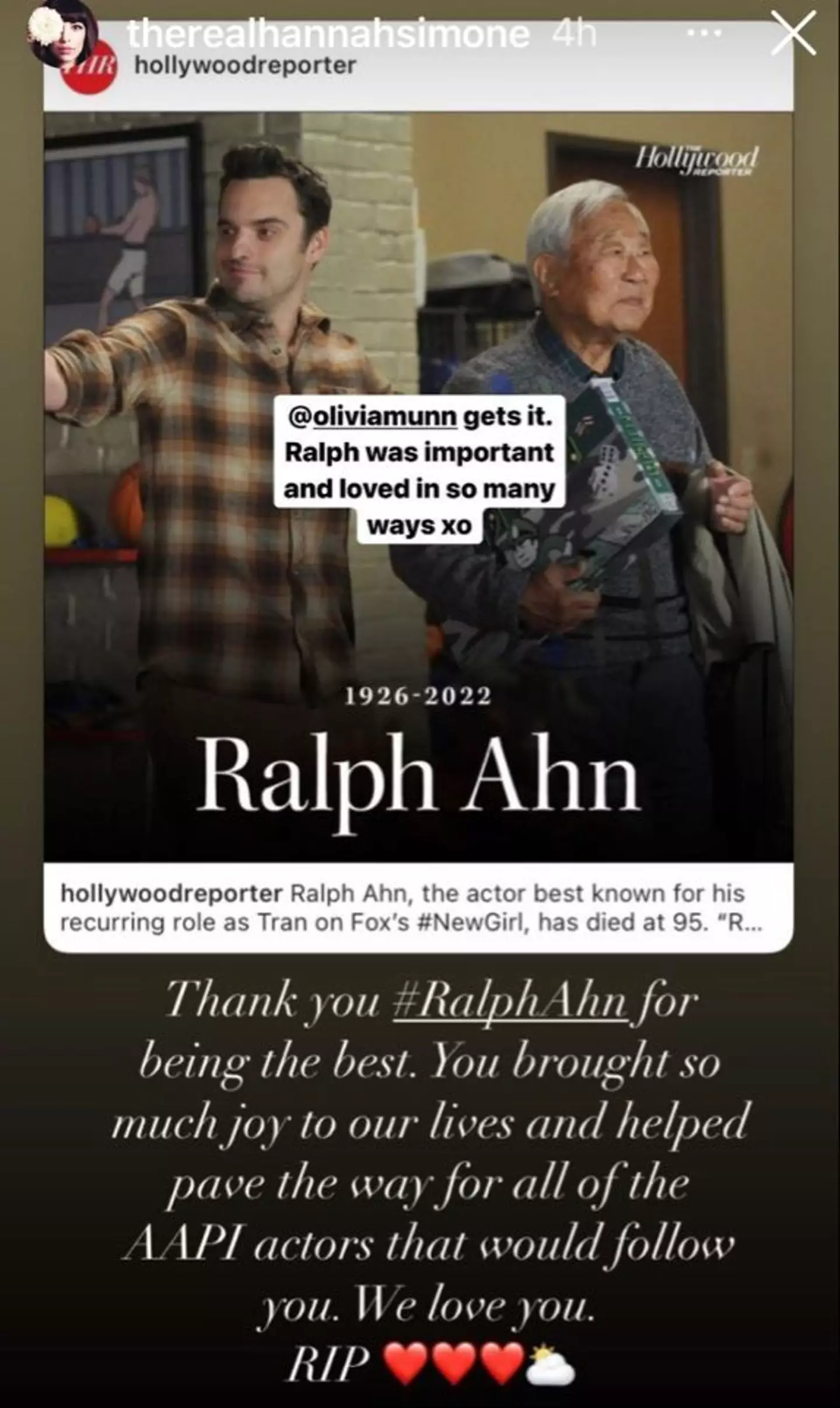Hannah Simone called Ralph Ahn 'the best' (