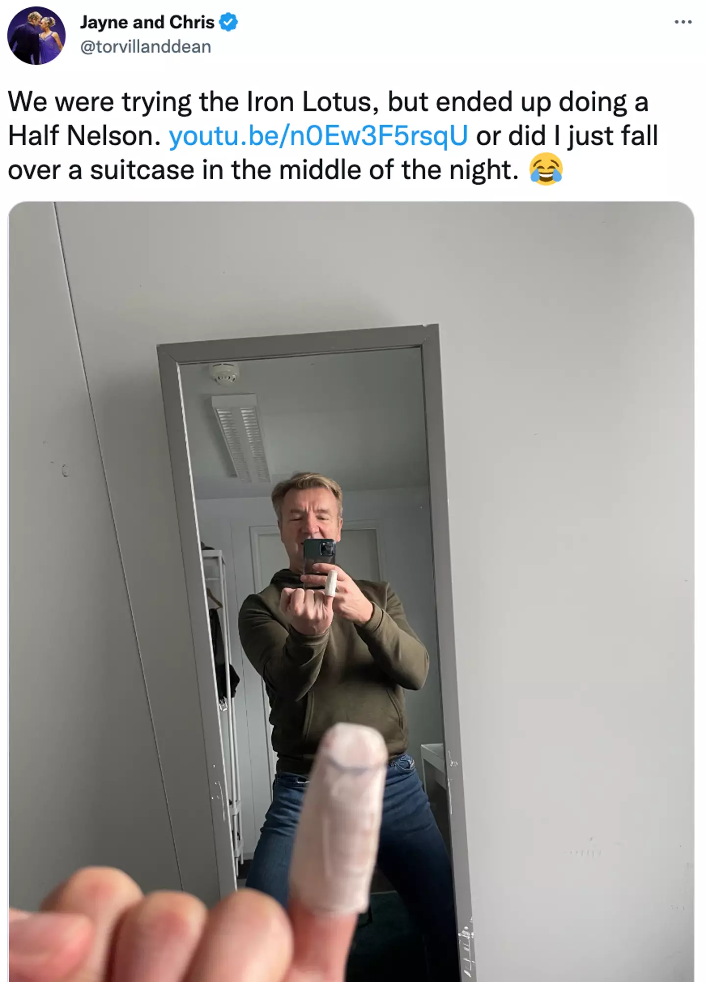 Dean ended up with a bandaged finger as a result.