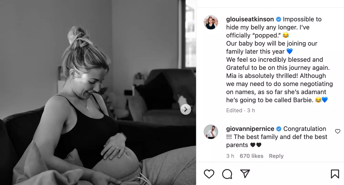 Gemma confirmed the news of the new baby on Instagram.