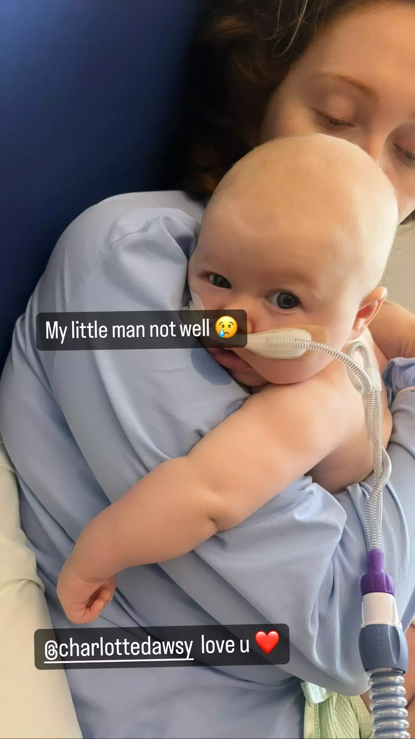 Charlotte Dawson with her son Jude in hospital.