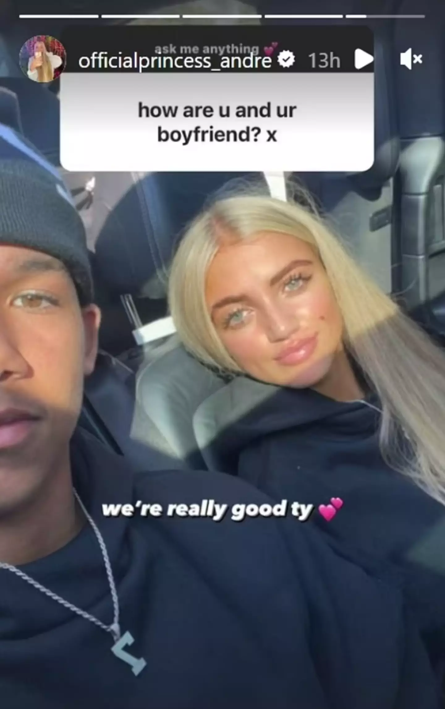 Princess shared a snap with her boyfriend to Instagram on Saturday.